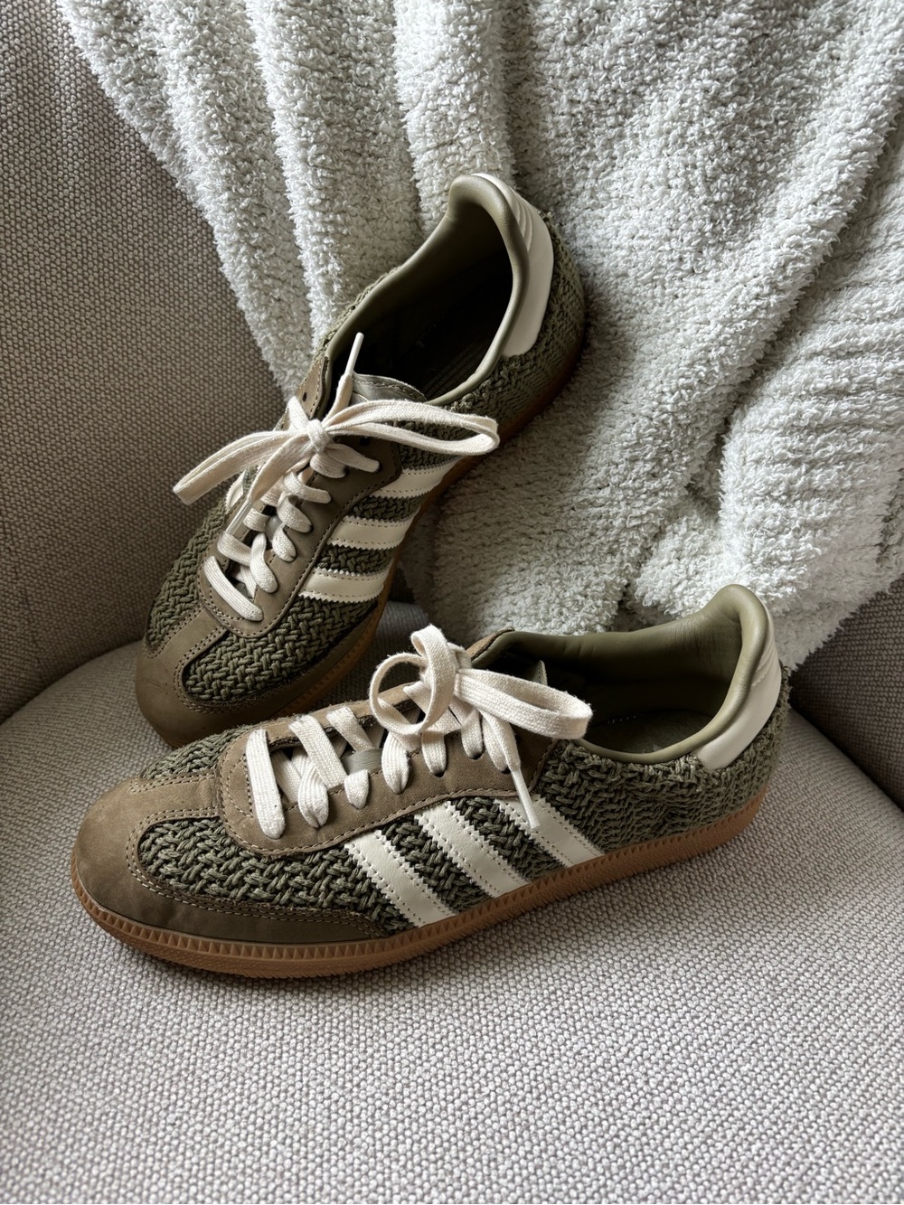 adidas Women's Olive Green & Cream Woven Samba Sneakers
